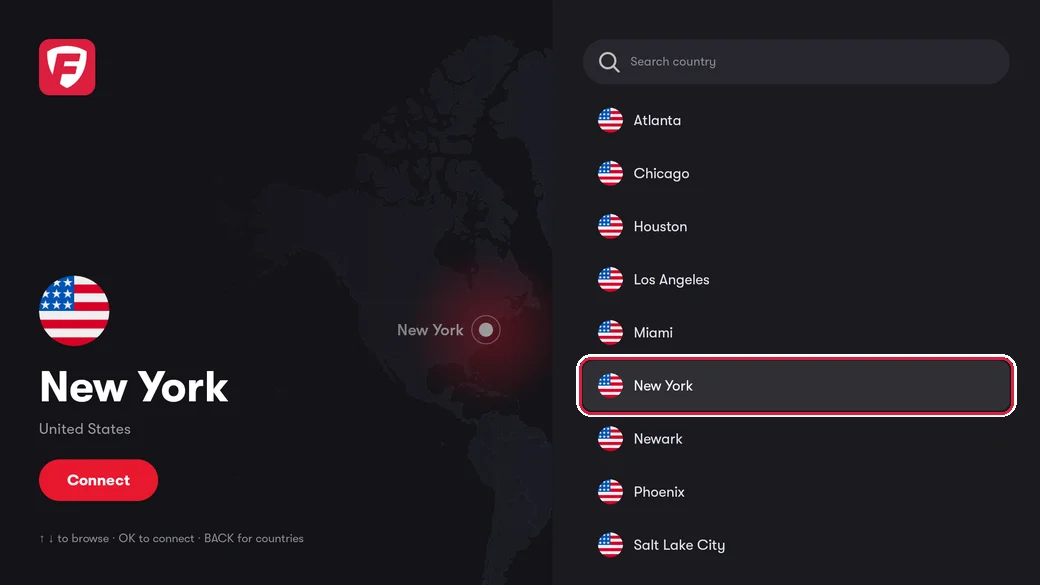 The list of cities in the United States with New York highlighted