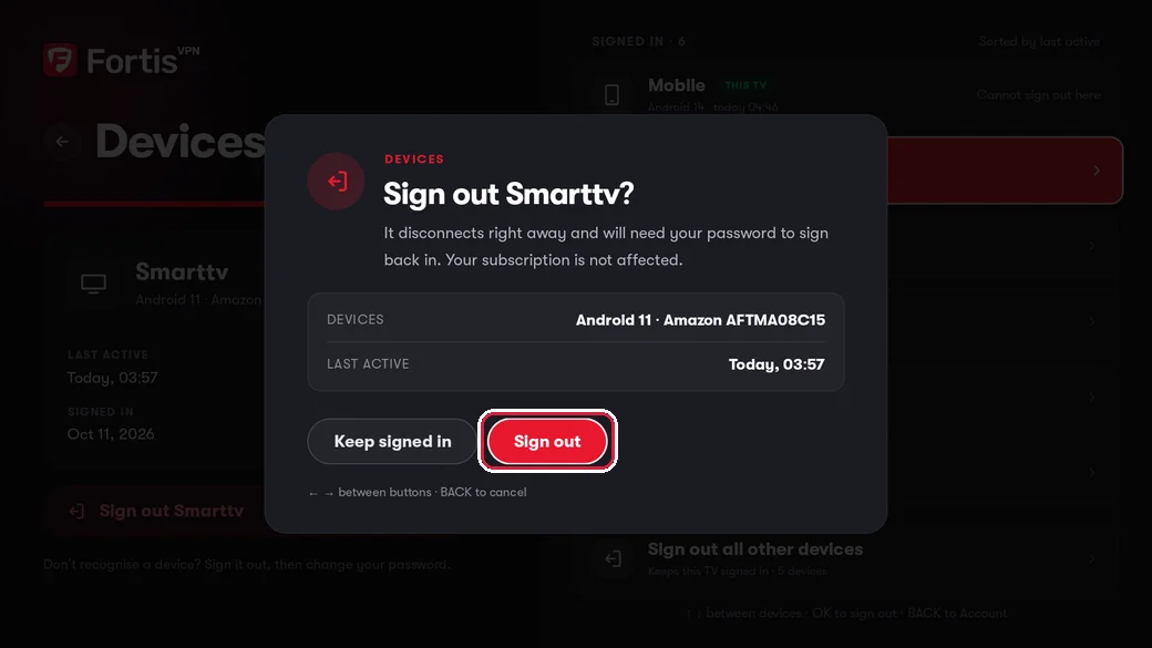 The Sign out window with the Sign out button highlighted