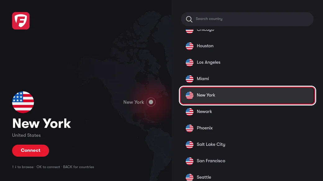 The list of cities in the United States with New York highlighted