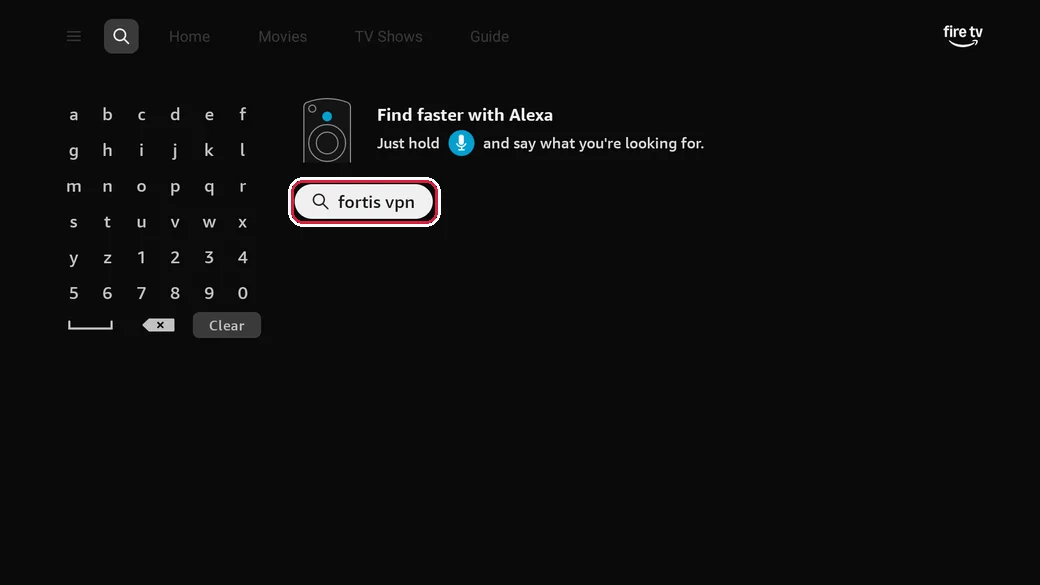The fortis vpn search suggestion highlighted