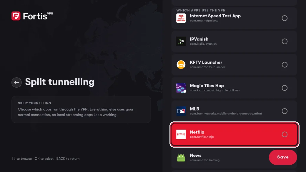 The list of apps on this TV with Netflix highlighted