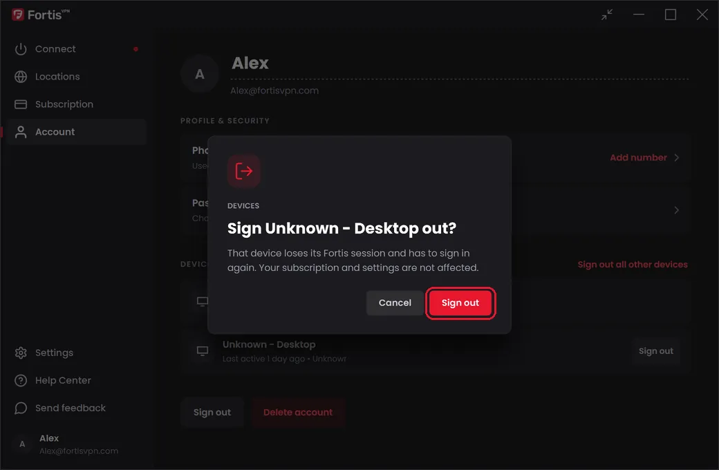 The question asking to sign a device out, with the Sign out button highlighted