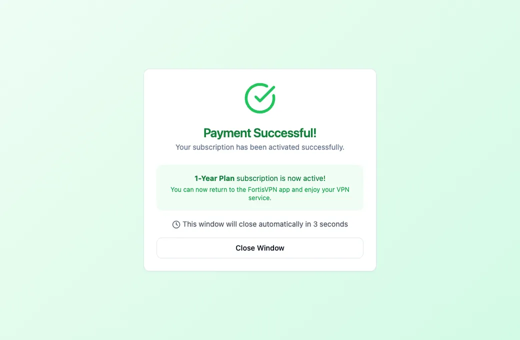 The Payment Successful page