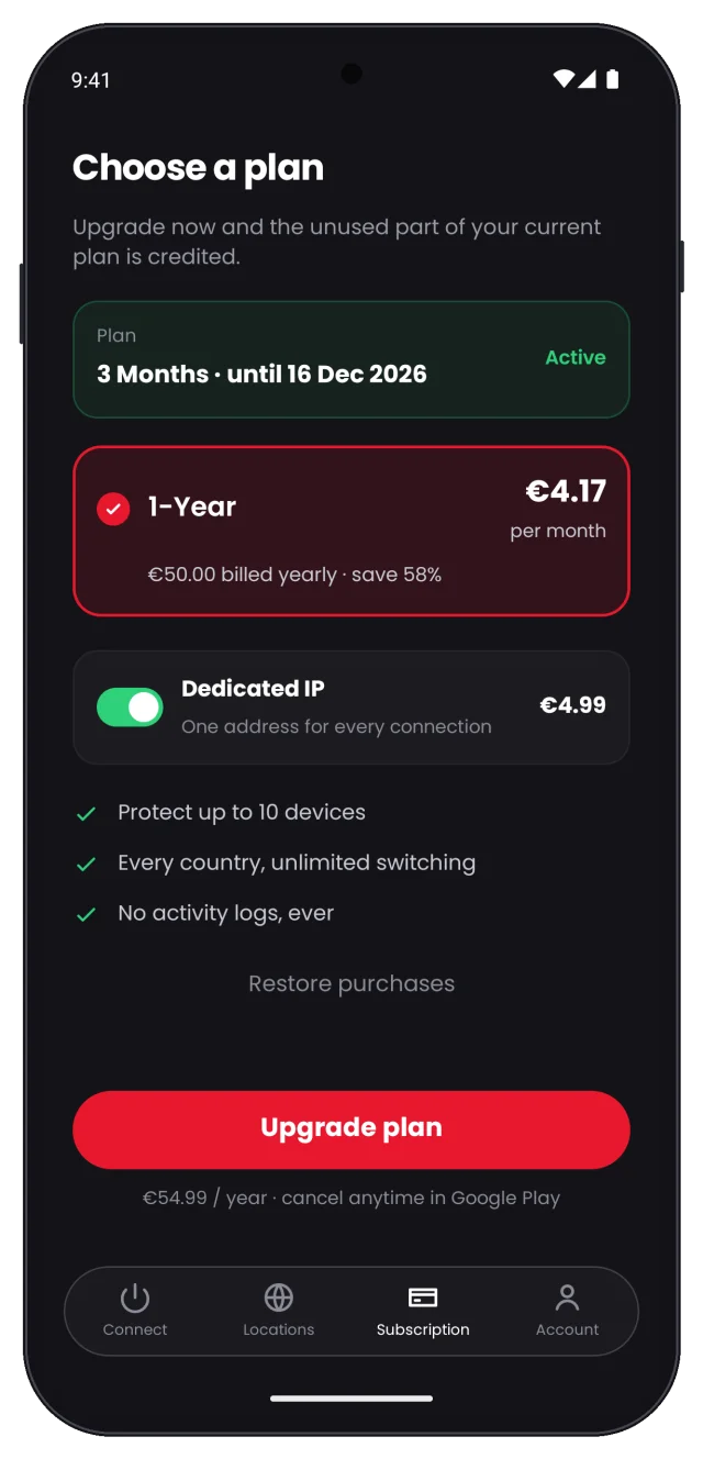 Dedicated IP toggle on with the updated total
