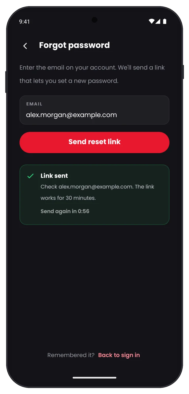 Link sent confirmation