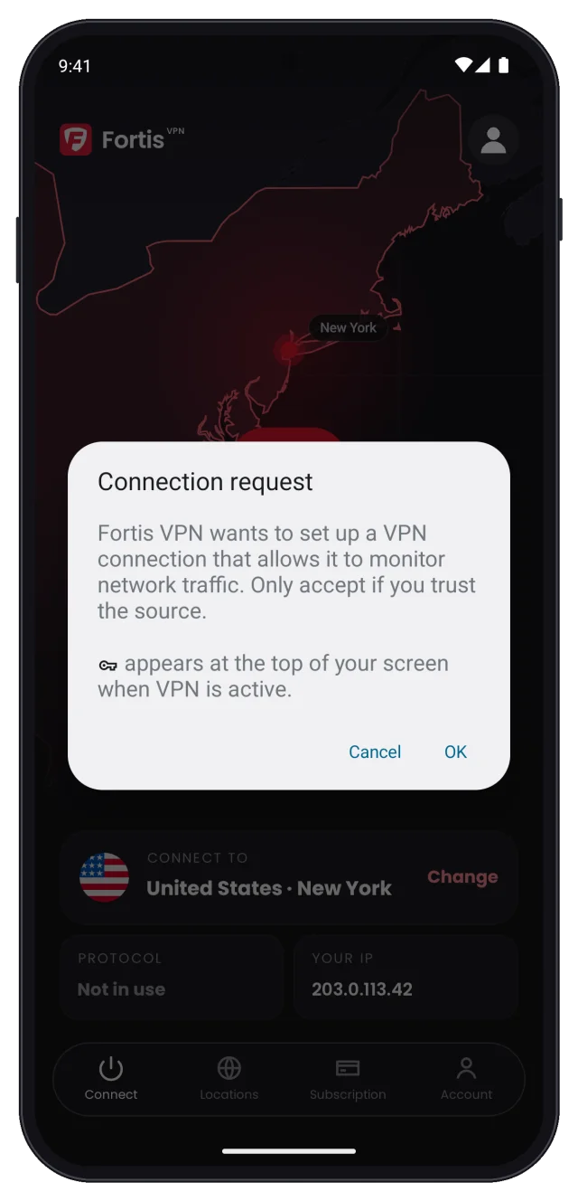 Android Connection request dialog