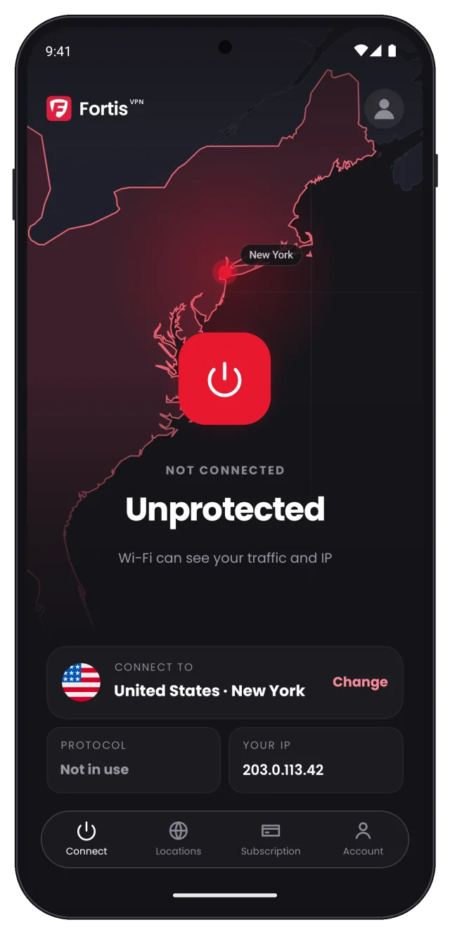 Home screen, not connected