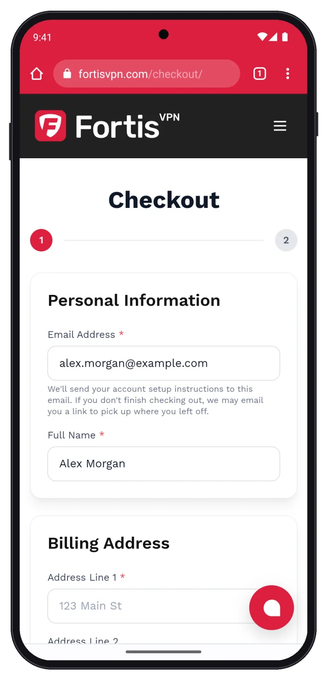 Website checkout with the account email filled in